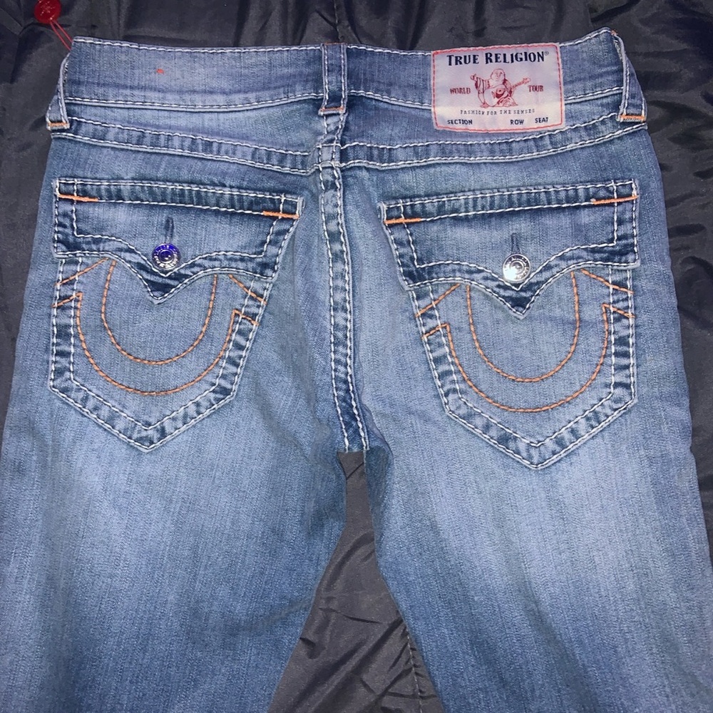Light blue and orange True Religion Geno relaxed slim fit jeans